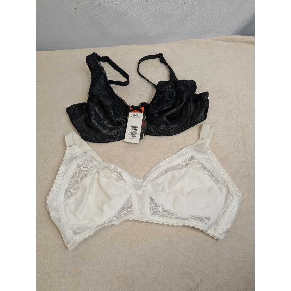 Bobbie Brooks Gina Intimates 36B 38B Bras Black White Lace Full Support New